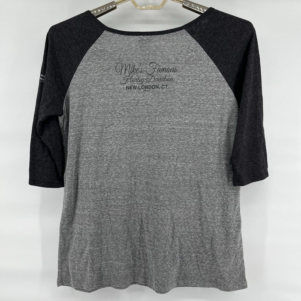 Harley Davidson Women's XL Top Gray Black 3/4 Sleeve Skull New London, CT - Picture 5 of 7